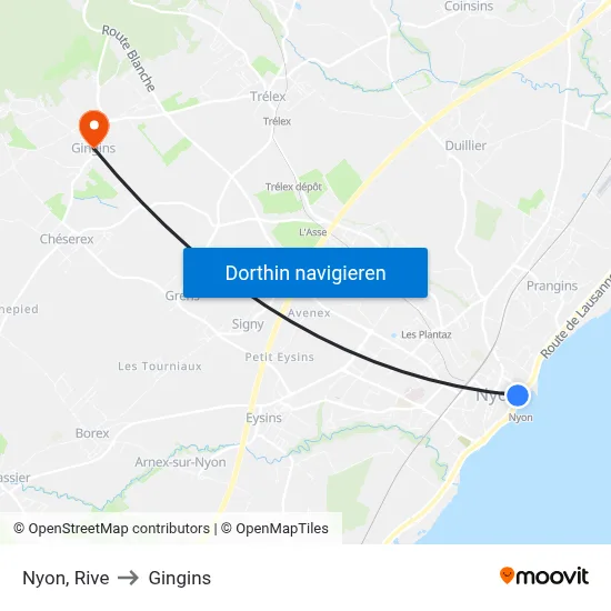 Nyon, Rive to Gingins map