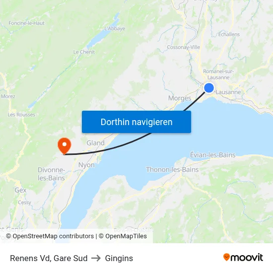 Renens Vd, Gare Sud to Gingins map