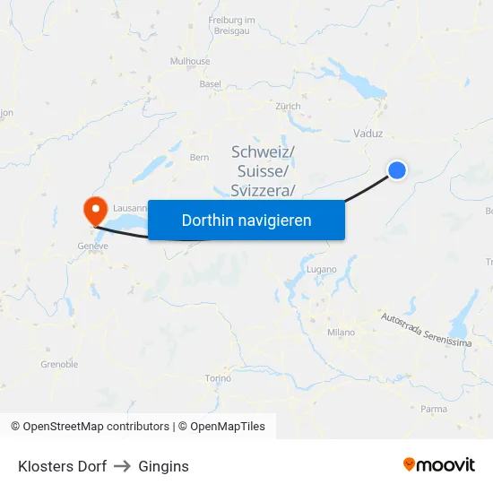 Klosters Dorf to Gingins map