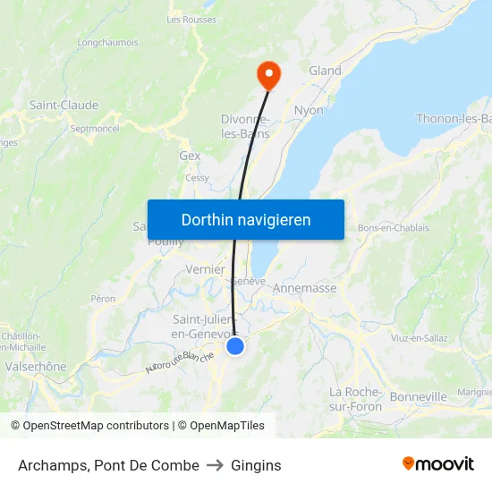 Archamps, Pont De Combe to Gingins map