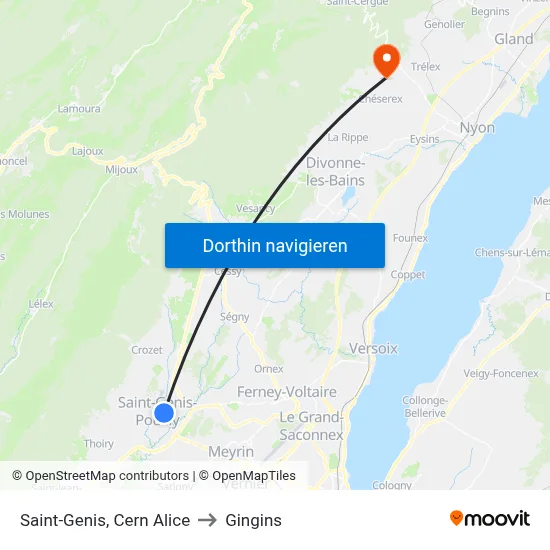 Saint-Genis, Cern Alice to Gingins map