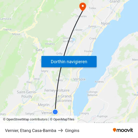 Vernier, Etang Casa-Bamba to Gingins map