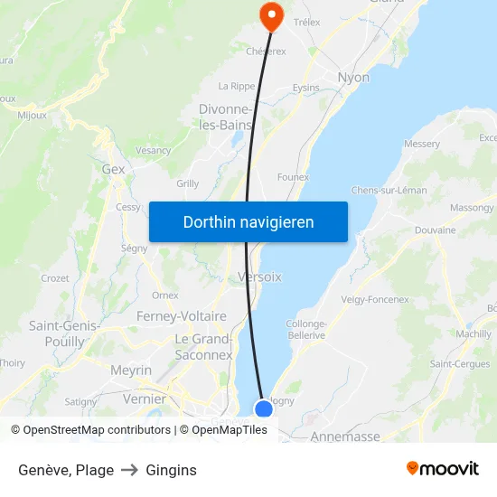 Genève, Plage to Gingins map