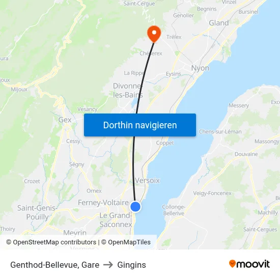 Genthod-Bellevue, Gare to Gingins map