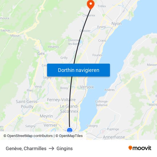 Genève, Charmilles to Gingins map