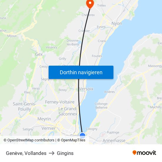 Genève, Vollandes to Gingins map