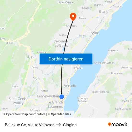Bellevue Ge, Vieux-Valavran to Gingins map