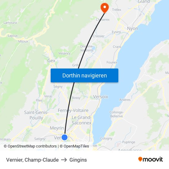 Vernier, Champ-Claude to Gingins map