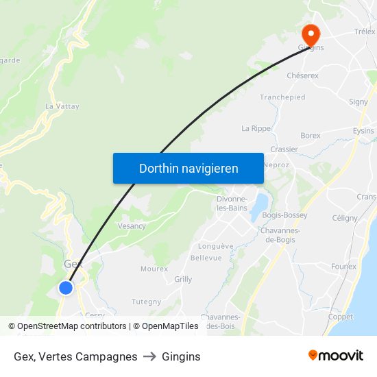 Gex, Vertes Campagnes to Gingins map