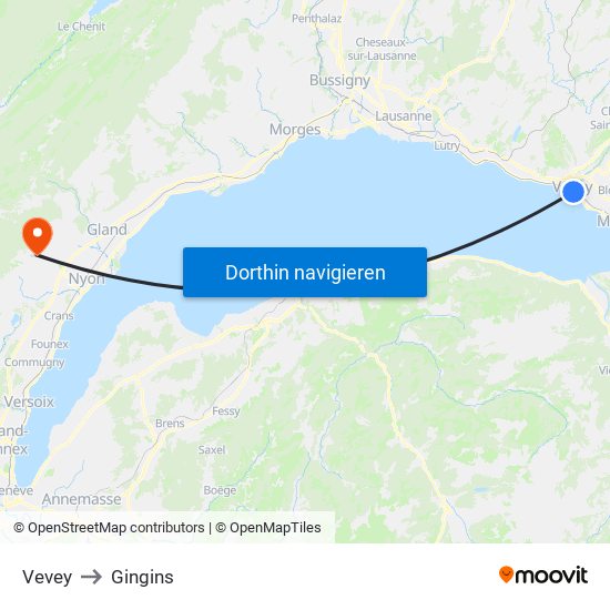 Vevey to Gingins map