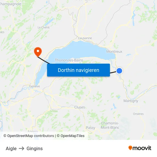 Aigle to Gingins map