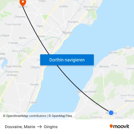 Douvaine, Mairie to Gingins map