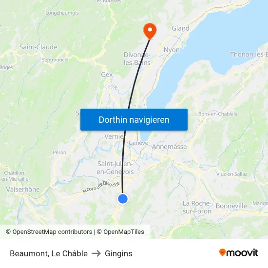 Beaumont, Le Châble to Gingins map