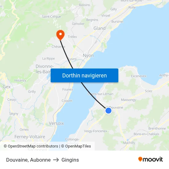 Douvaine, Aubonne to Gingins map