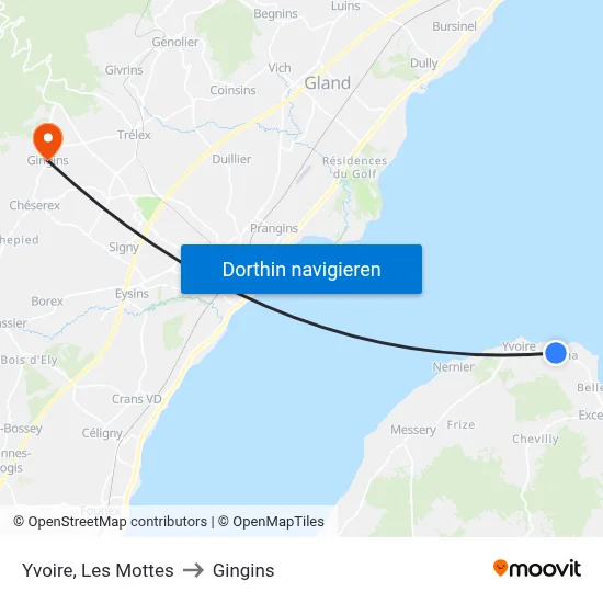 Yvoire, Les Mottes to Gingins map