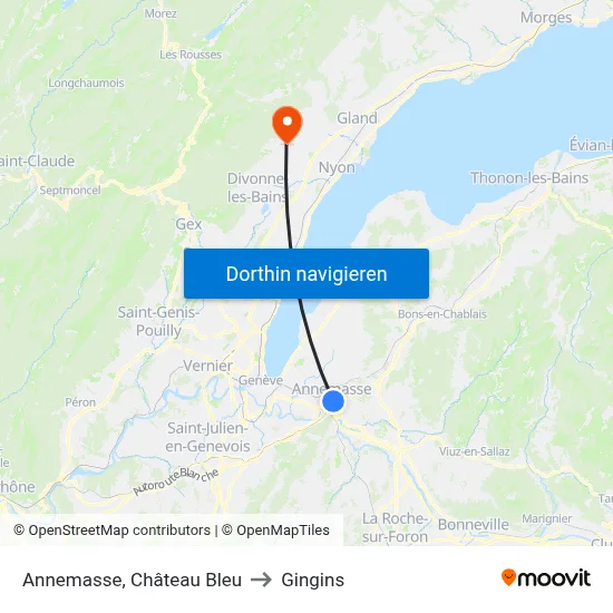 Annemasse, Château Bleu to Gingins map