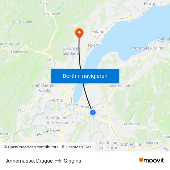 Annemasse, Drague to Gingins map