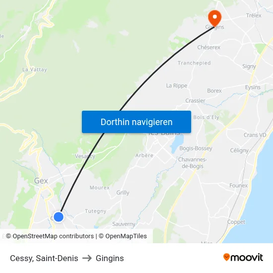 Cessy, Saint-Denis to Gingins map