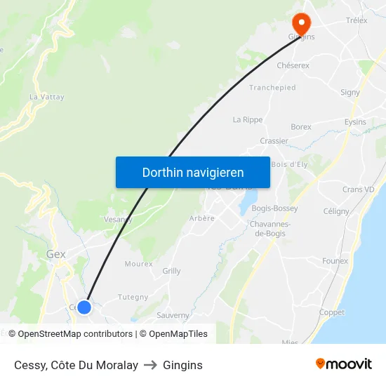 Cessy, Côte Du Moralay to Gingins map