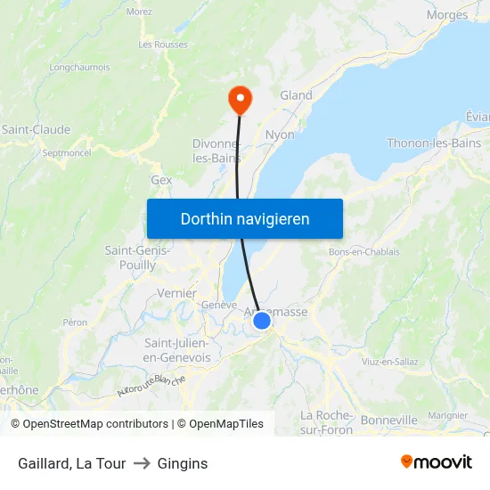 Gaillard, La Tour to Gingins map