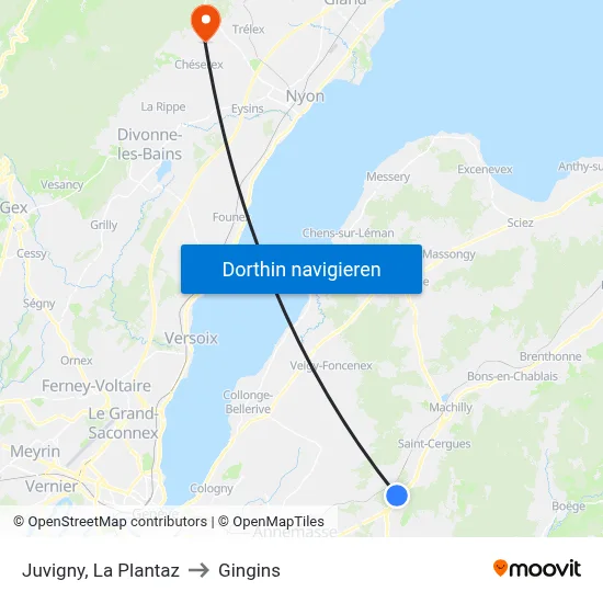Juvigny, La Plantaz to Gingins map