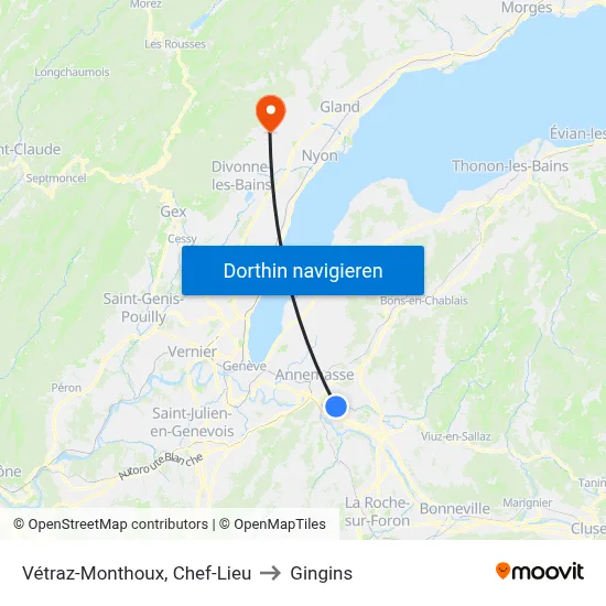 Vétraz-Monthoux, Chef-Lieu to Gingins map