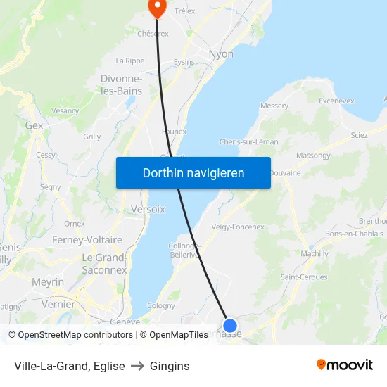 Ville-La-Grand, Eglise to Gingins map