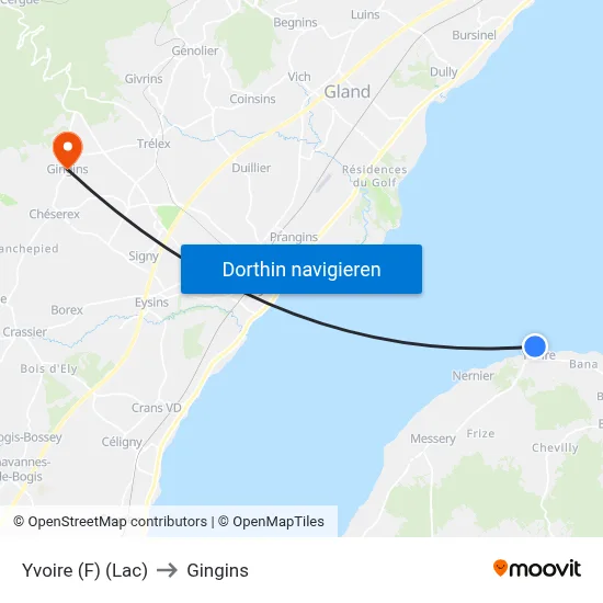 Yvoire (F) (Lac) to Gingins map
