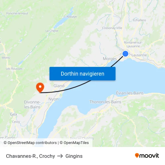 Chavannes-R., Crochy to Gingins map