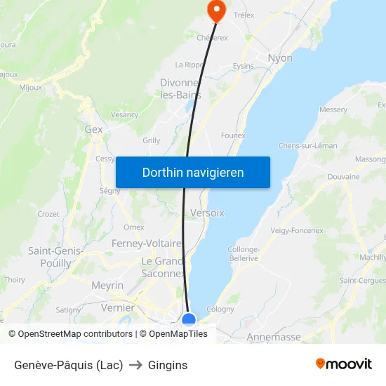 Genève-Pâquis (Lac) to Gingins map