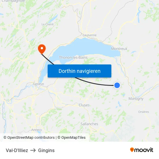 Val-D'Illiez to Gingins map