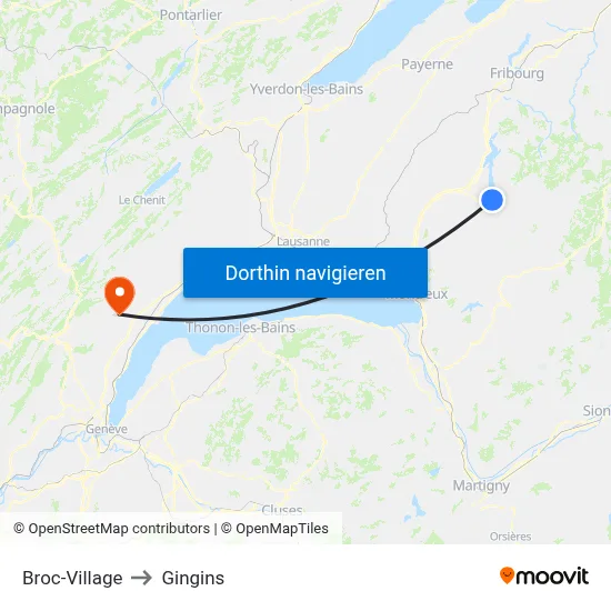Broc-Village to Gingins map