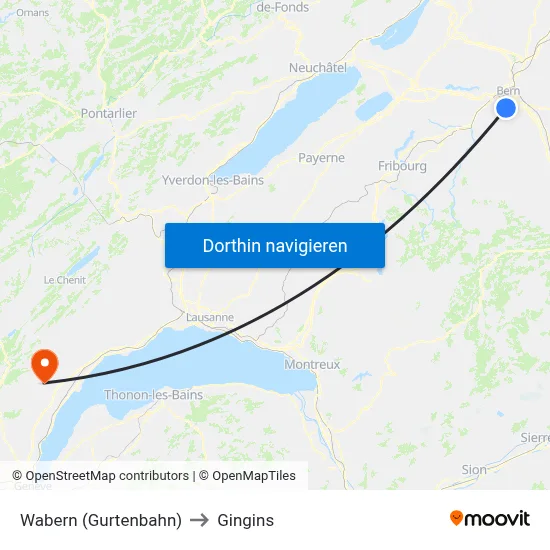 Wabern (Gurtenbahn) to Gingins map