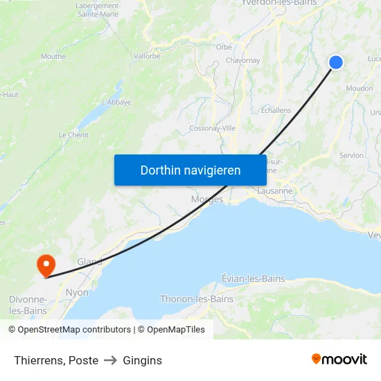 Thierrens, Poste to Gingins map