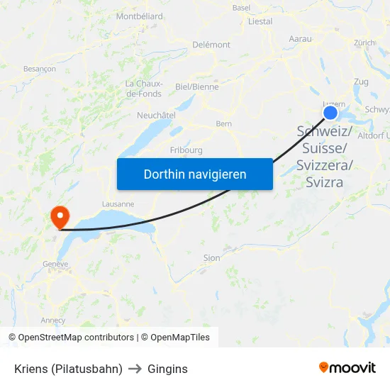 Kriens (Pilatusbahn) to Gingins map
