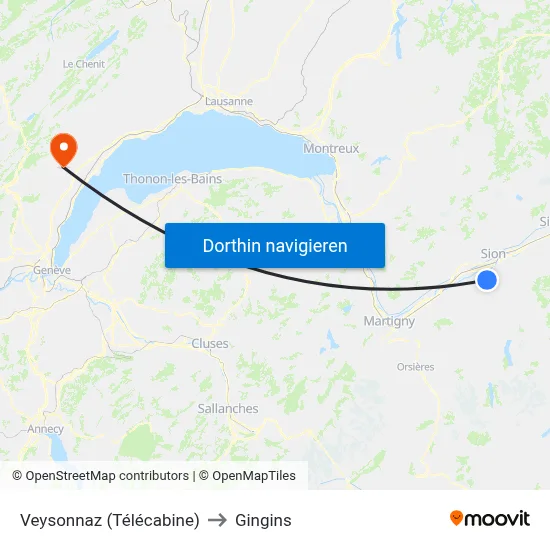 Veysonnaz (Télécabine) to Gingins map