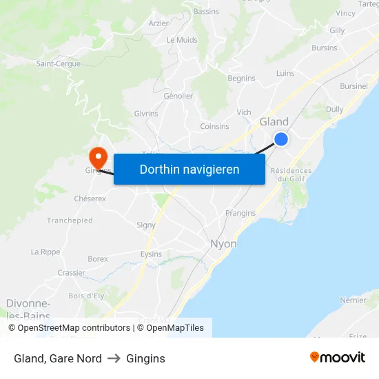 Gland, Gare Nord to Gingins map