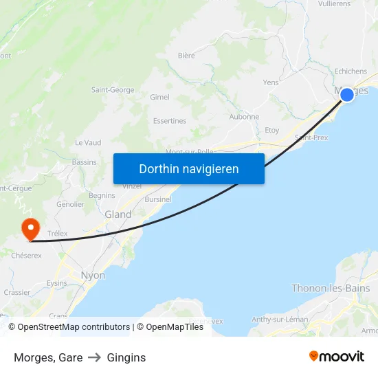 Morges, Gare to Gingins map