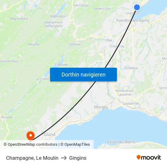 Champagne, Le Moulin to Gingins map