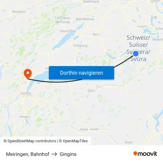 Meiringen, Bahnhof to Gingins map