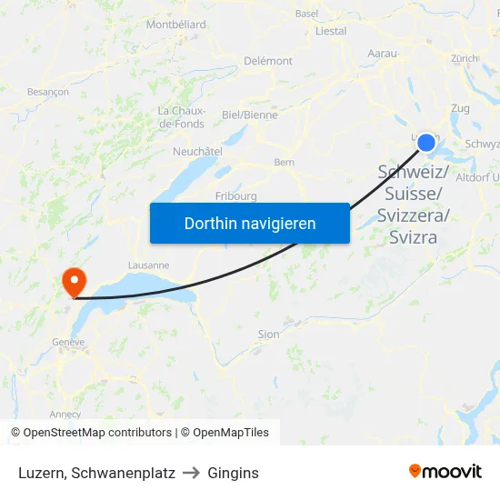 Luzern, Schwanenplatz to Gingins map