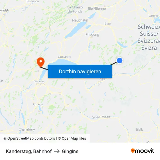 Kandersteg, Bahnhof to Gingins map