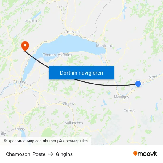 Chamoson, Poste to Gingins map
