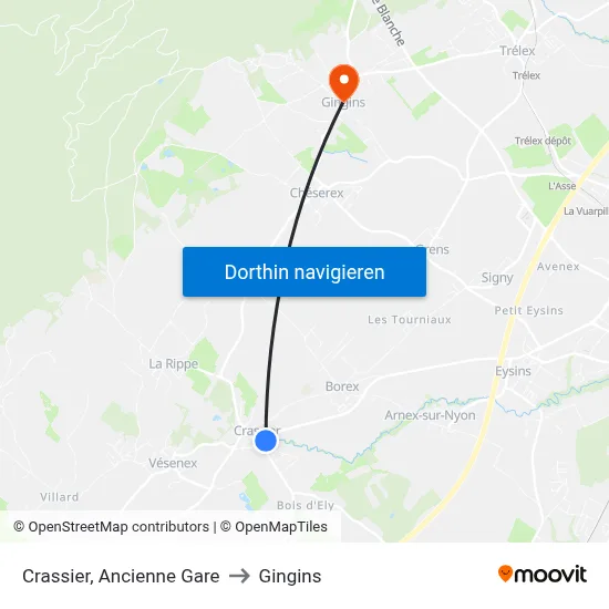 Crassier, Ancienne Gare to Gingins map
