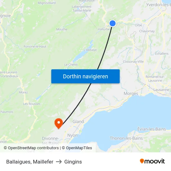 Ballaigues, Maillefer to Gingins map
