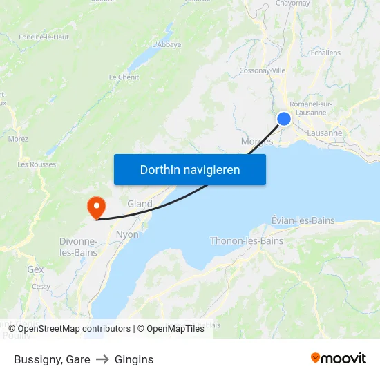 Bussigny, Gare to Gingins map