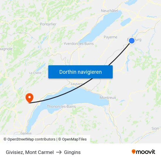 Givisiez, Mont Carmel to Gingins map