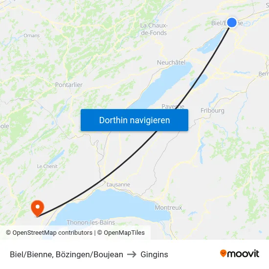Biel/Bienne, Bözingen/Boujean to Gingins map