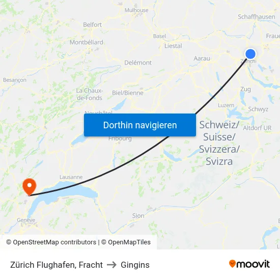 Zürich Flughafen, Fracht to Gingins map
