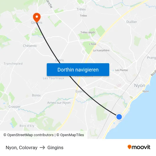 Nyon, Colovray to Gingins map
